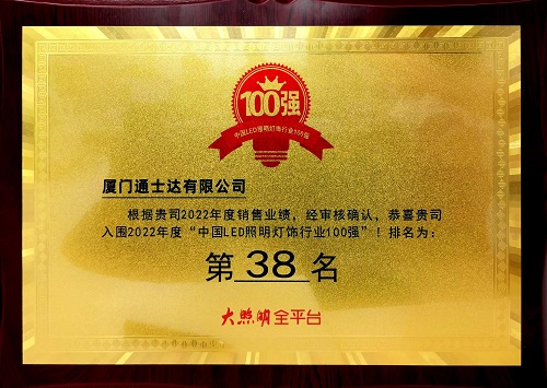 C:\Users\lincc\Desktop\20230614  用業(yè)績(jì)說(shuō)話(huà)！通士達照明實(shí)力入榜第九屆“百強榜”！\195.“中國LED照明燈飾行業(yè)100強.jpg